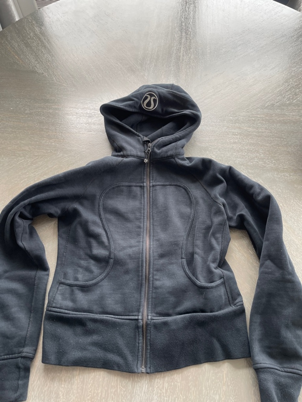Lululemon Black Zip-Up Scuba Hoodie with Silver Hood Logo